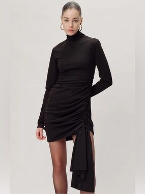 NWT Ronny Kobo Ronaldo Asymmetric Drape Dress in Black - XS